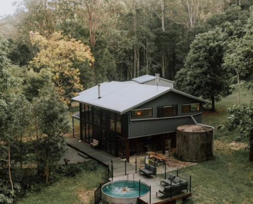 Tathra House and Humpy event venue with plunge pool in forest